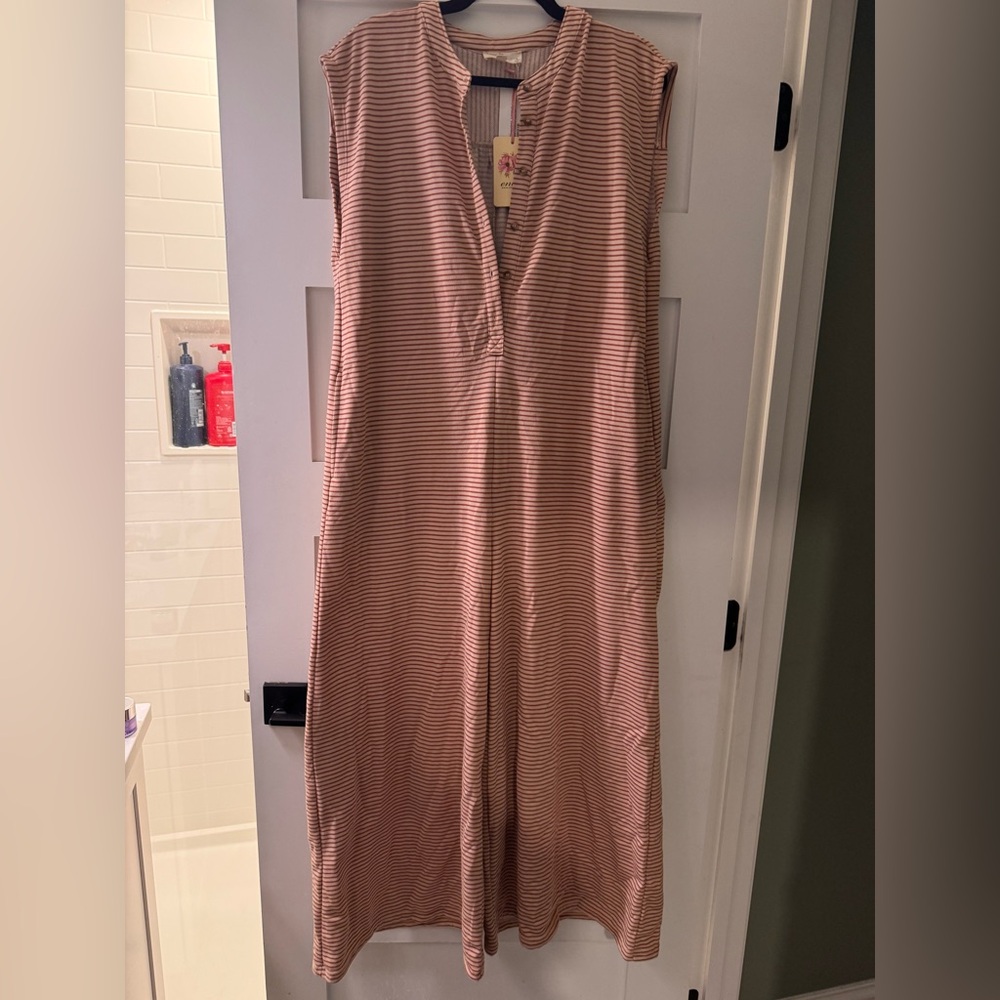 Entro Red and Tan Striped Wide Leg Jumpsuit